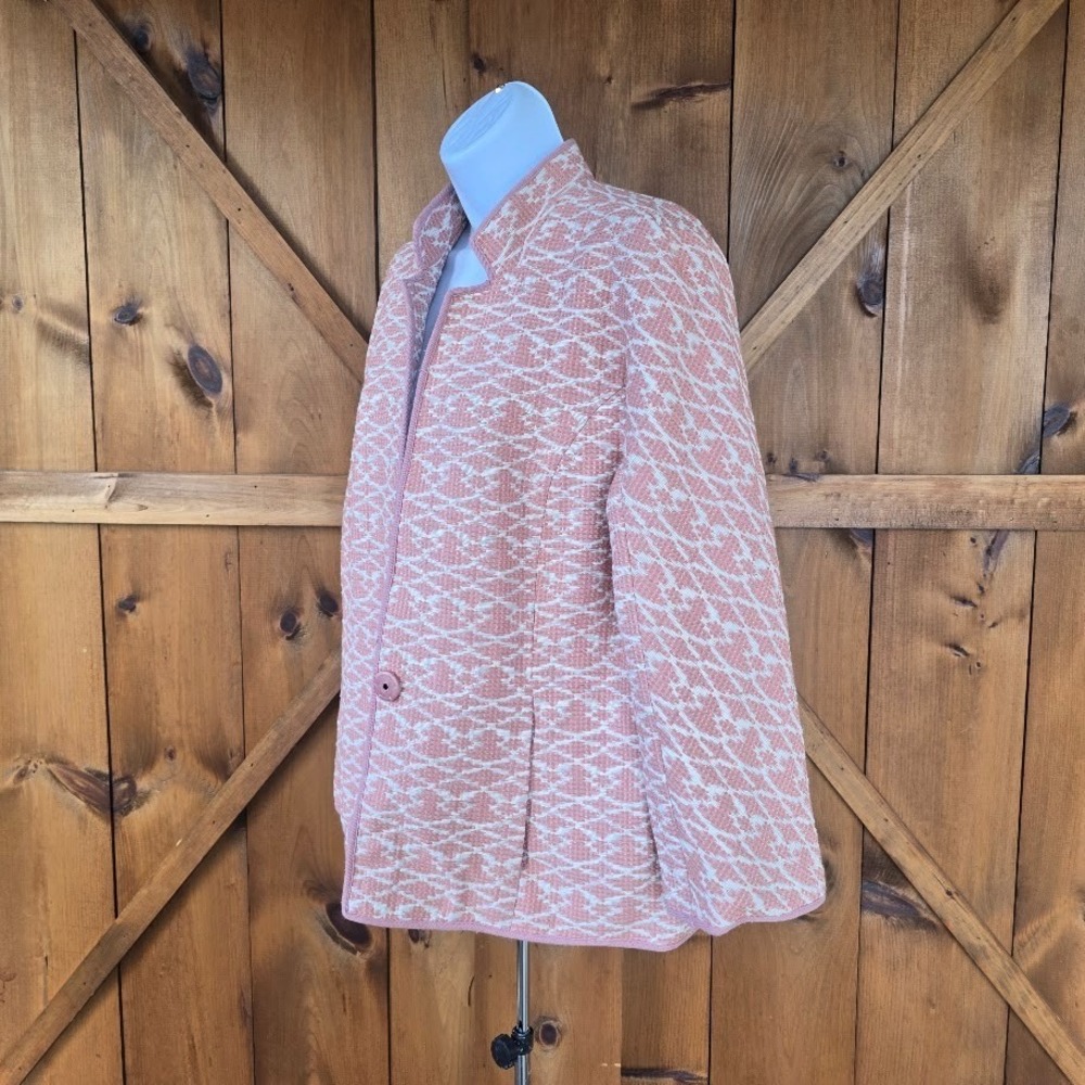 C Wonder Brocade Tweed Blazer Jacket Dusty Rose Womens 10 Textured Weave Regalia - Picture 2 of 15